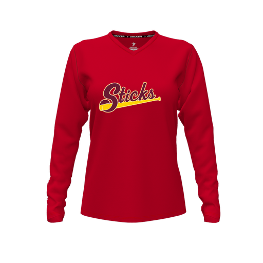 [FTLVCFRD-FYXS-LOGO3] Decker Comfort T-Shirt (Female Youth XS, Red, V Neck, Logo 3, Long Sleeve)